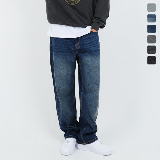 남성 청바지 와이드 스트레이트진 프리미엄 워싱 일자 데님팬츠