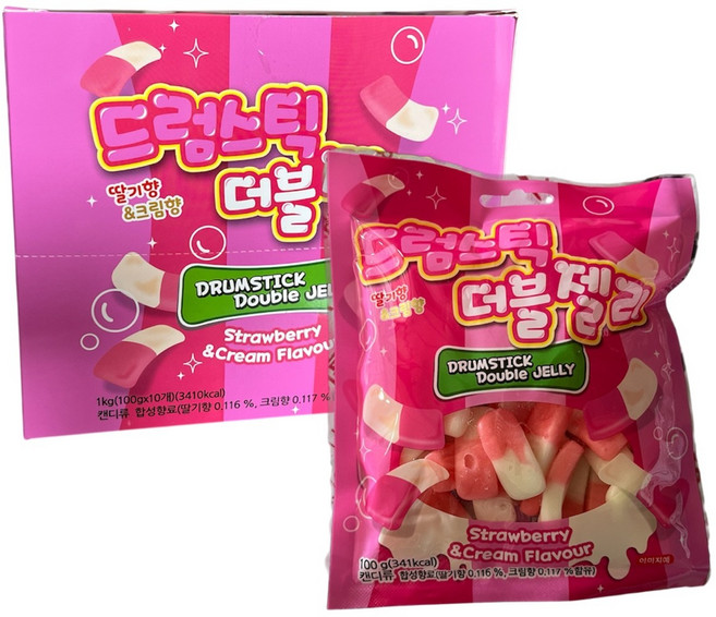 SY 드럼스틱 더블젤리 딸기향 & 크림향, 10개, 100g