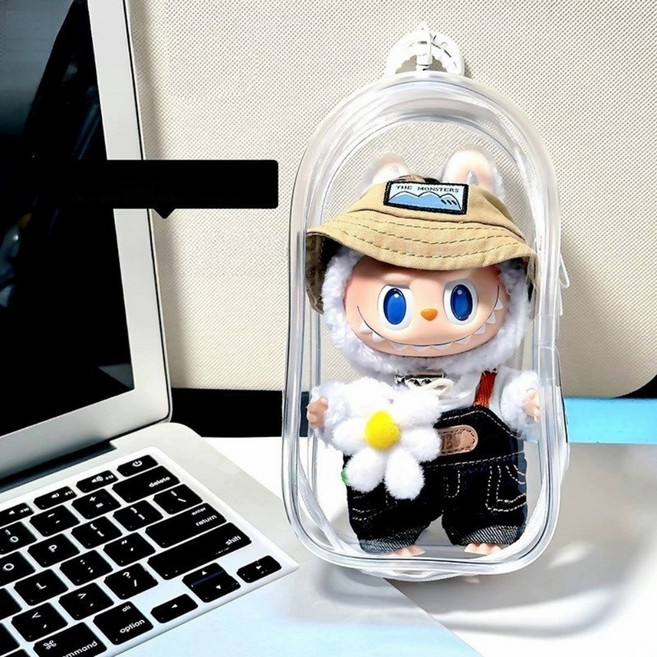 아젤시 라부부 인형보호 다용도 방수투명 보관 커버 케이스 가방고리, 화이트, 1개