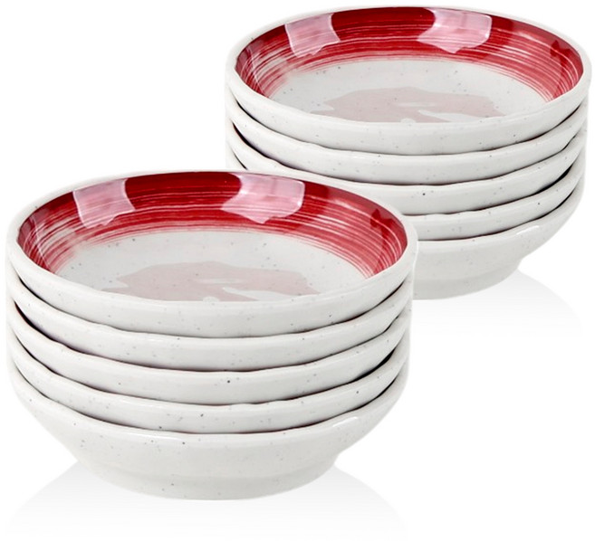 키친왕 업소용 멜라민 비홍 원형찬기 3호, 레드+아이보리, 10개