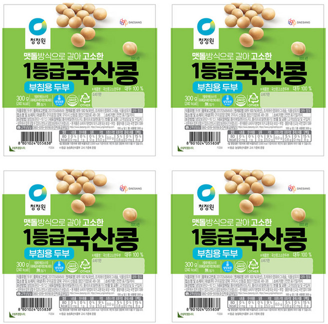 청정원 국산콩 부침두부, 4개, 300g