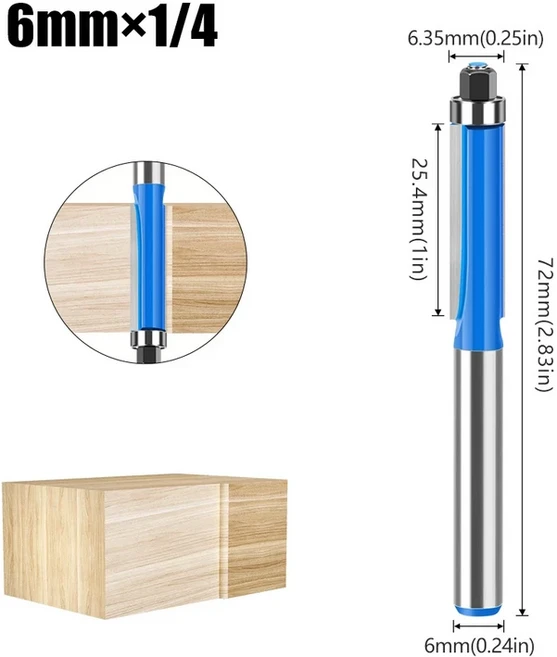 마키타 1-4pcs 6mm 생크 1/4 트리밍 커터 세트 TCT 양날 스트레이트 목공 밀링 아크릴, 07 6X6.35mm