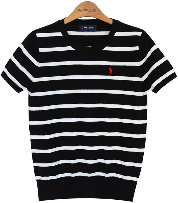 라파클럽 여성 스트라이프 면 100% 반팔 여름 니트 스웨터