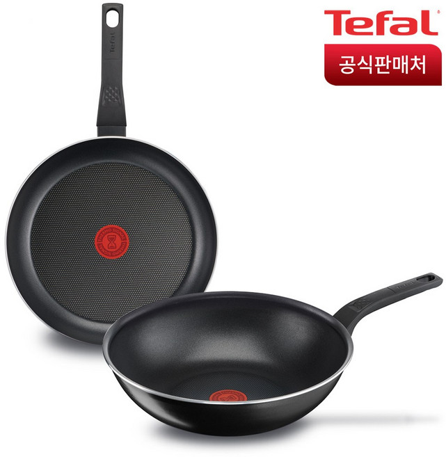 테팔 심플리클린 프라이팬 세트 2p, 블랙 + 레드, 프라이팬 30cm + 웍 28cm