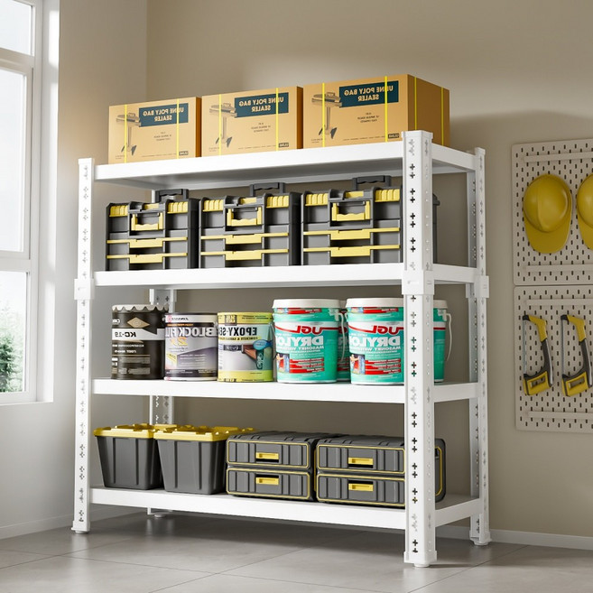 인더몰 무볼트 앵글 튼튼한 철제 선반, 4단, 화이트