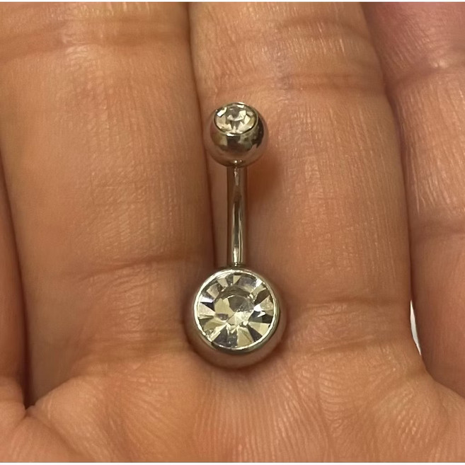 鈦鋼醫用不鏽鋼圓鑽肚臍環 粗針 白色8mm, 1個