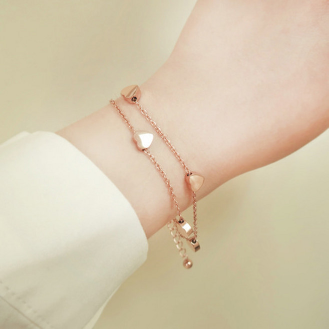 MOOLDN 하트통통 써지컬스틸 체인 두줄 레이어드 팔찌 (2colors)