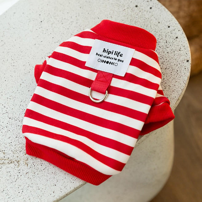 메디펫 강아지 반려동물 기모 옷 올인원 스트라이프, 레드, 1개