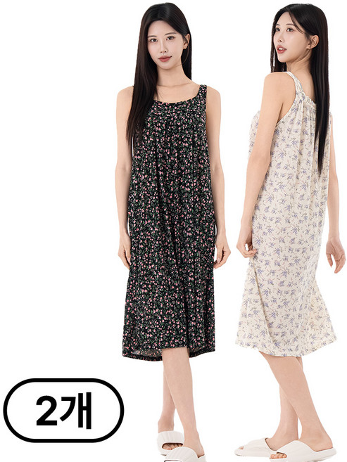 시크나인 끈나시 플라워 원피스 잠옷 슬립 여름 빅사이즈