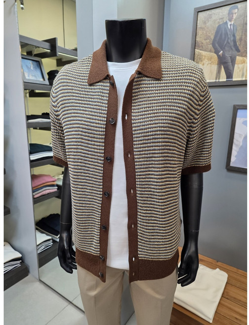 바쏘옴므 단가라 자켓형 카라 반팔니트 가디건 2종 WSZ2WA41A 42A -3990