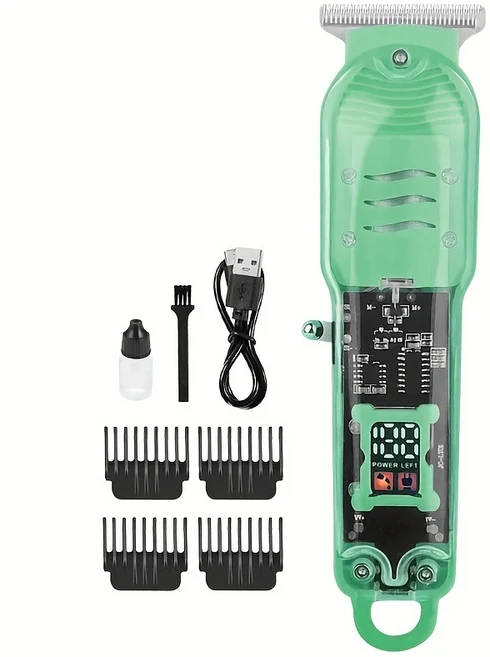 투명 바디 전기 머리 깎기 전문 트리머 USB 충전식 머리 절단 기계 남성용 휴일 선물, 02 녹색