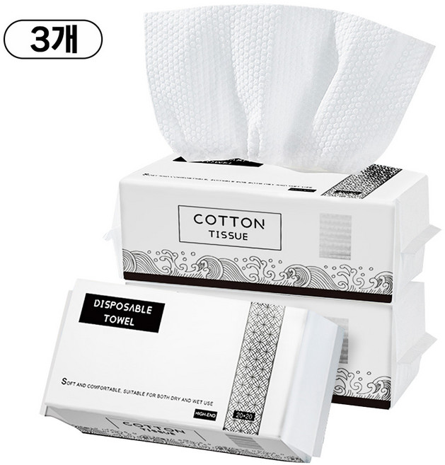 Jeernare 순면 일회용 페이스타올 두꺼운 페이스 티슈, 3개, 100매입
