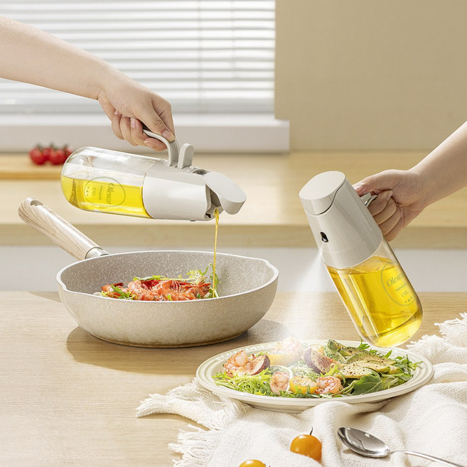 바이퀸 올렌조 2way 오일 스프레이 디스펜서 유리 기름 병, 1개, 500ml