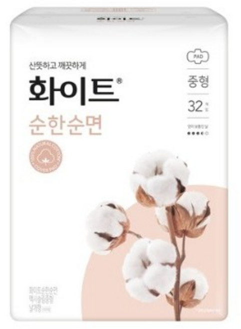 화이트 순한 순면 중형 생리대 슬림날개형, 32개입, 3개
