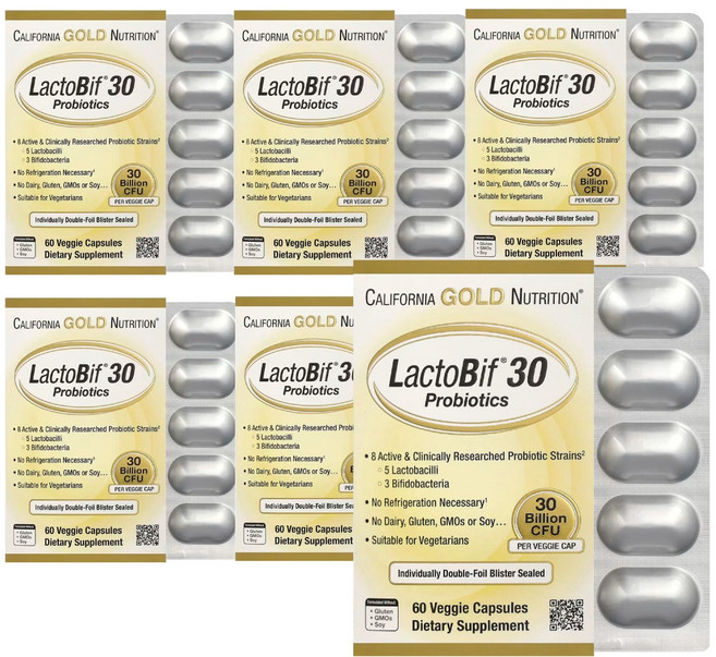 캘리포니아골드뉴트리션 CGN 락토비프 프로바이오틱스 300억 유산균, 60정, 6개