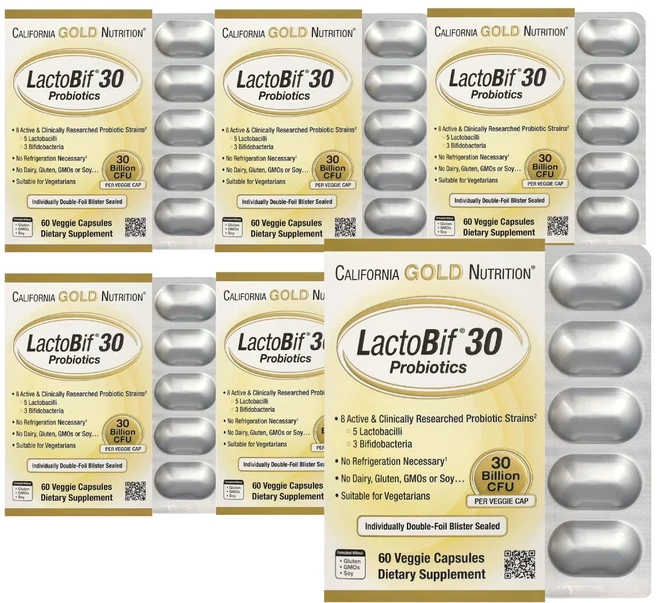 캘리포니아골드뉴트리션 CGN 락토비프 프로바이오틱스 300억 유산균, 60정, 6개 - 쿠팡