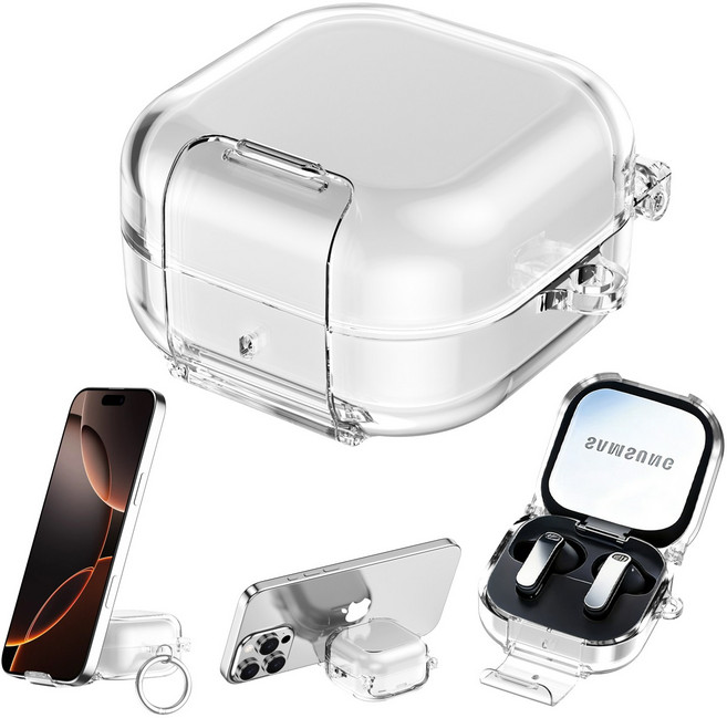 홈해락 풀커버 버즈 4 / 갤럭시 버즈 4 변색방지 TPU 프로 케이스 잠금 기능 우븐 스트랩, 1개, 투명, 갤럭시 버즈4 프로 /갤럭시 버즈4