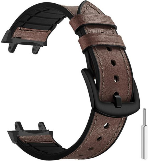 워치 스트랩 메탈 클래식 풀커버 Amazfit T-Rex 3에 호환되는 대체 가죽 시계 밴드 실리콘 땀 방지 손목 스트랩이 있는 부드러운 정품 3 48mm용, Brown, 1개