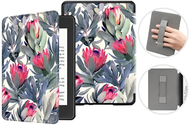 Kindle 11 세대 2024 케이스 핸드 스트랩 포함 6 인치 전자책 C2V2L3 자동 깨우기 수면 커버 PU 가죽 펀다, 01 Kindle 11th Gen 2024, 39 Flowers