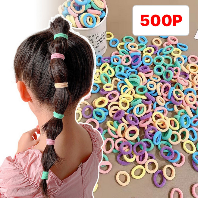 딜라이프 데일리 대용량 안아픈 마카롱 머리끈 머리띠 고무줄 헤어끈 500p