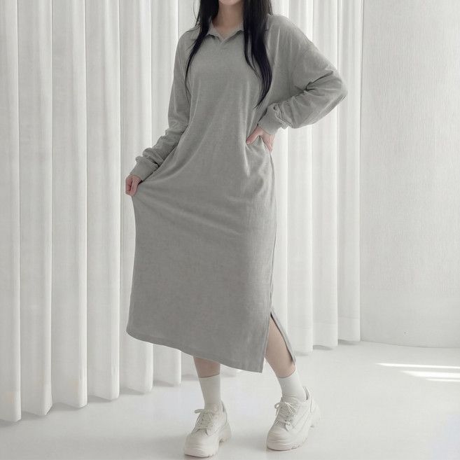 라뷰드 오버핏 카라 긴팔 맨투맨 롱원피스 여성 빅사이즈 원피스 여자 루즈핏 드레스 봄 가을 겨울 간절기 옆트임 임부복