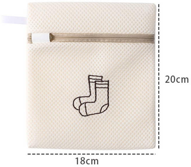 刺繡洗衣袋, 米色 - 襪子款 18*20, 1個