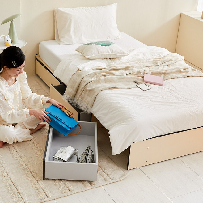 필우드가구 듀오 무헤드형 수납 침대 프레임 슈퍼싱글 SS (매트리스선택), 샌드베이지(프레임만)