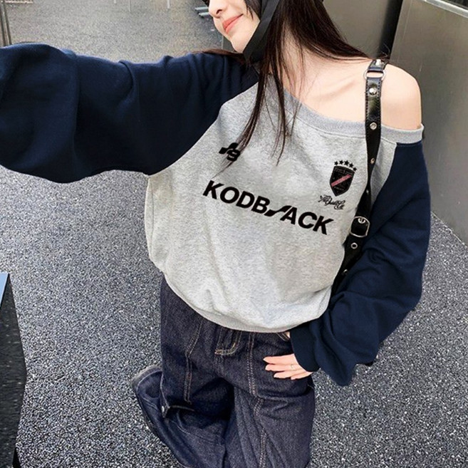 메이킹유 [2size~XL] 스트릿 배색 원숄더 WC5401리모맨투맨