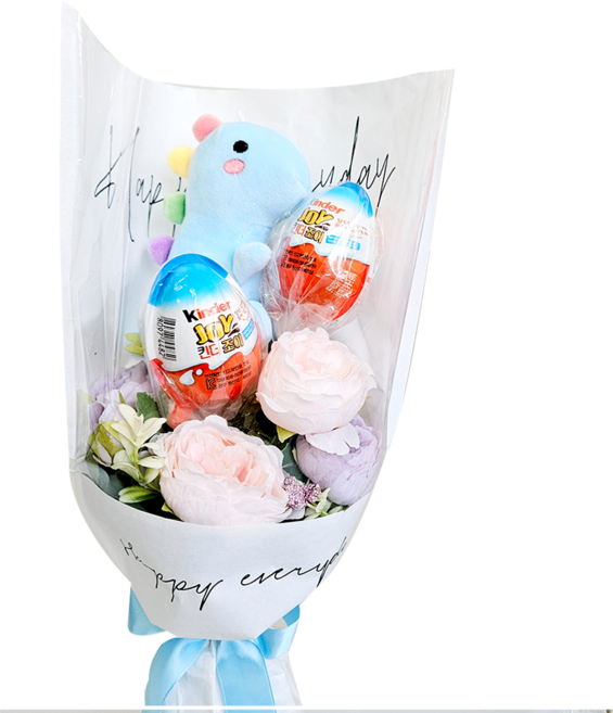 킨더 초콜릿 공룡 키링 조화 꽃다발 졸업식 발표회 학예회 선물, 베이비블루-완전품