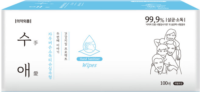자우버 수애 손소독 티슈 실속형, 1개, 100개입, 1g