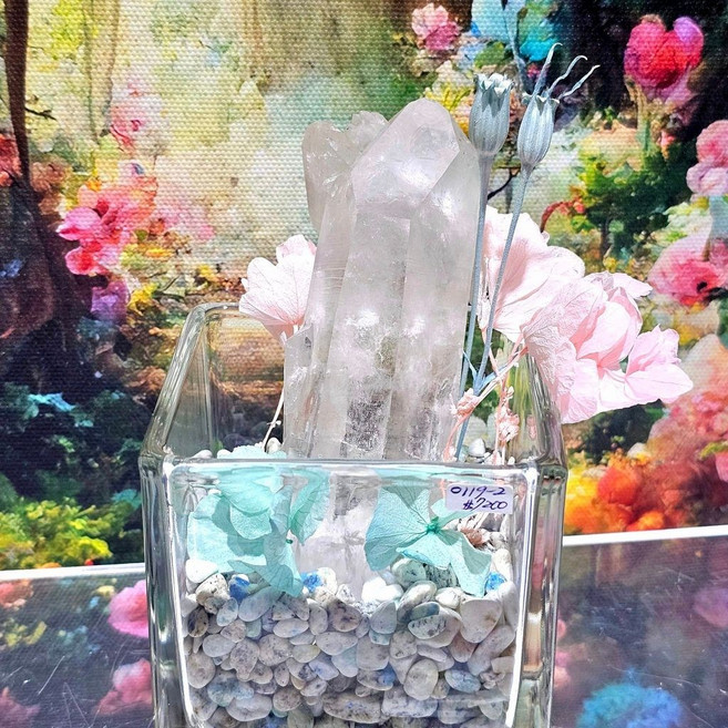 水晶盆栽0119-2號 美國阿肯色州列木里亞白水晶柱 K2 (亞特蘭提斯刻痕) 風水缽, 1個