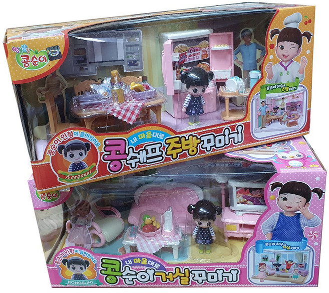 콩순이 거실꾸미기+주방꾸미기 여아용장난감 셰프놀이 주방놀이 부엌놀이 역활놀이 캐릭터완구 미니어쳐 소꿉놀이 완구선물 엄마놀이 미니어쳐, 1개