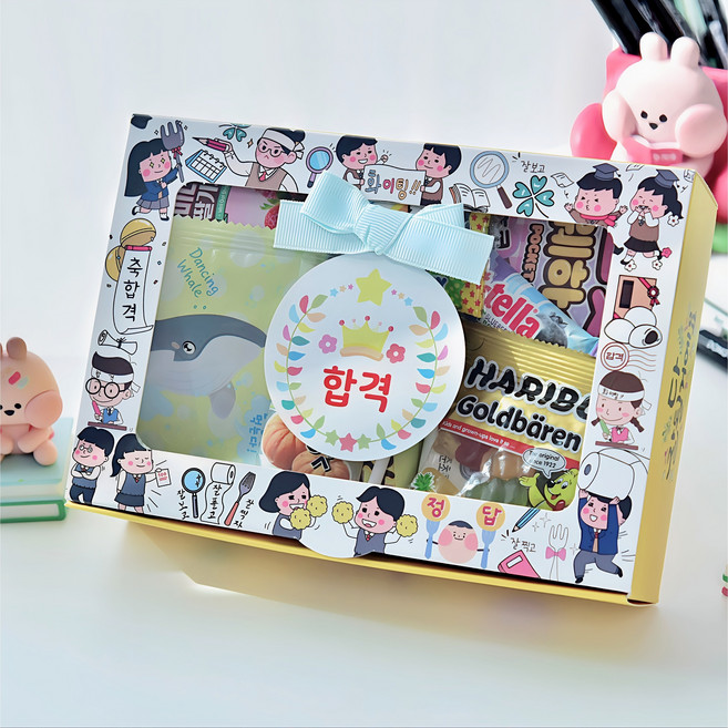 합격기원 과자 선물세트(중) 수험생 응원 간식꾸러미 구디백 12종구성, 1개, 노랑색 상자