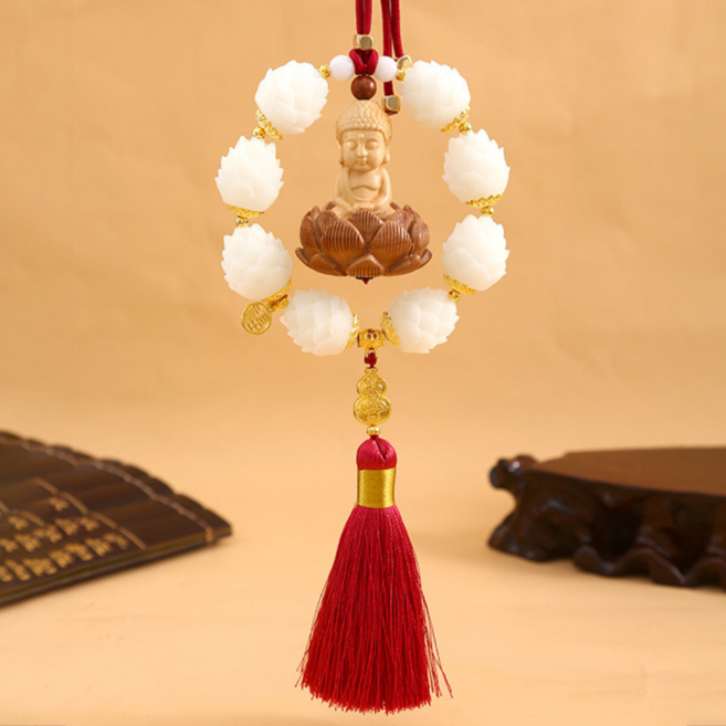 차량용 불교 불상 연꽃 소원성취 재물운 무사고 기원 사고방지 동자스님 차걸이 장식품 풍수 행운템, 1개, 빨강