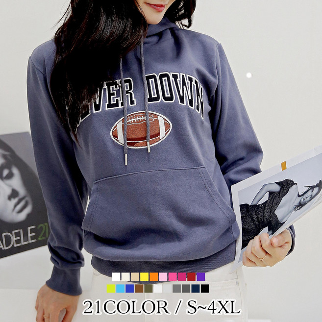 당일발송 여자친9 유니크한 자수 빅사이즈(S~4XL) 포켓 후드맨투맨 21칼라-국내제작