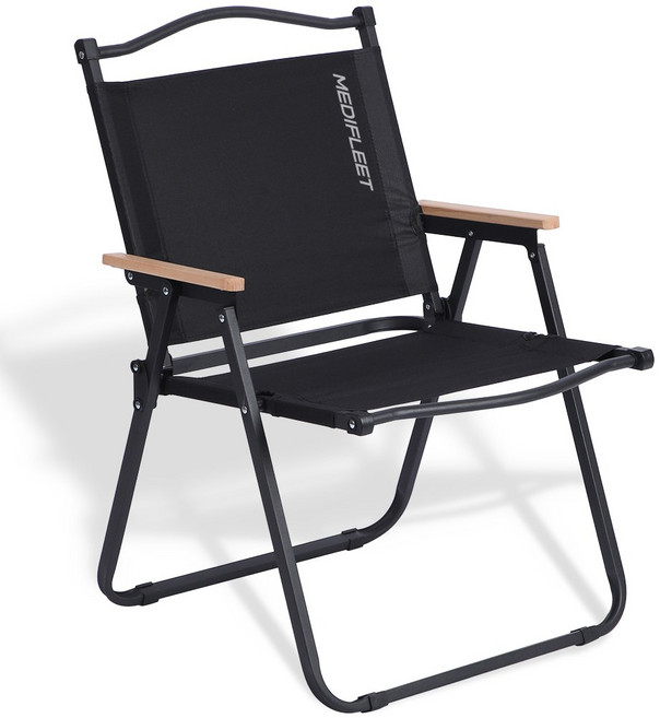 메디플릿 우드 폴딩 경량 컴포트 접이식 캠핑 의자 체어, 1개, 블랙