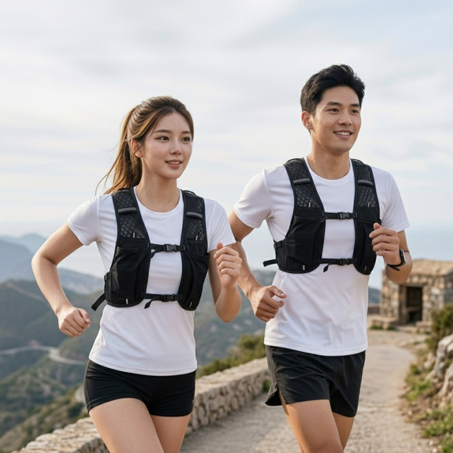 여자 남자 마라톤 조끼 가방 초경량 자전거 러닝 베스트 런닝 백팩 트레일러닝 망사 쪼끼 수납 트레킹 여행용, 1개, 세이브블랙