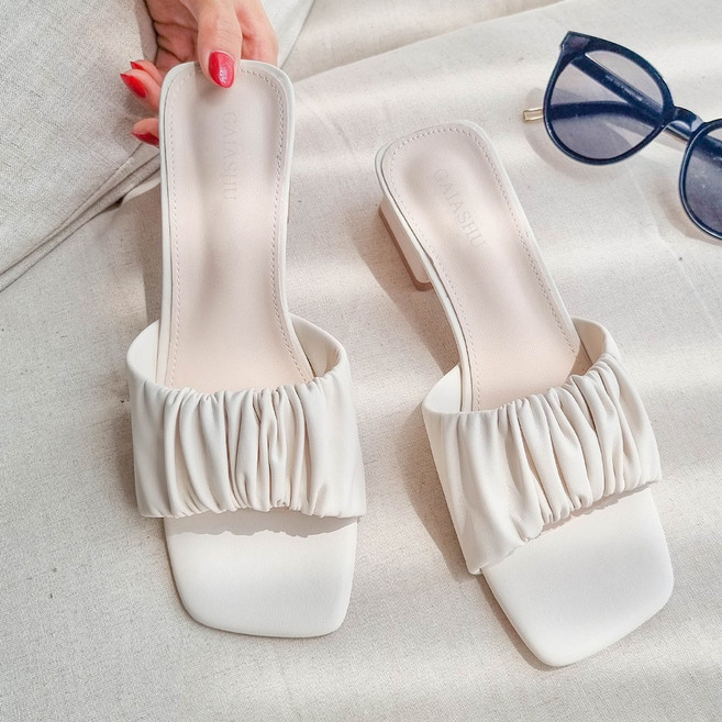 발편한 빅사이즈 셔링 키높이 뮬 3cm 여성 슬리퍼