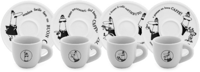 비알레띠 카로셀로 블랙 & 화이트 세라믹 에스프레소 커피잔 4 컵 세트 유럽 정품 신혼부부 집들이 선물, 1개