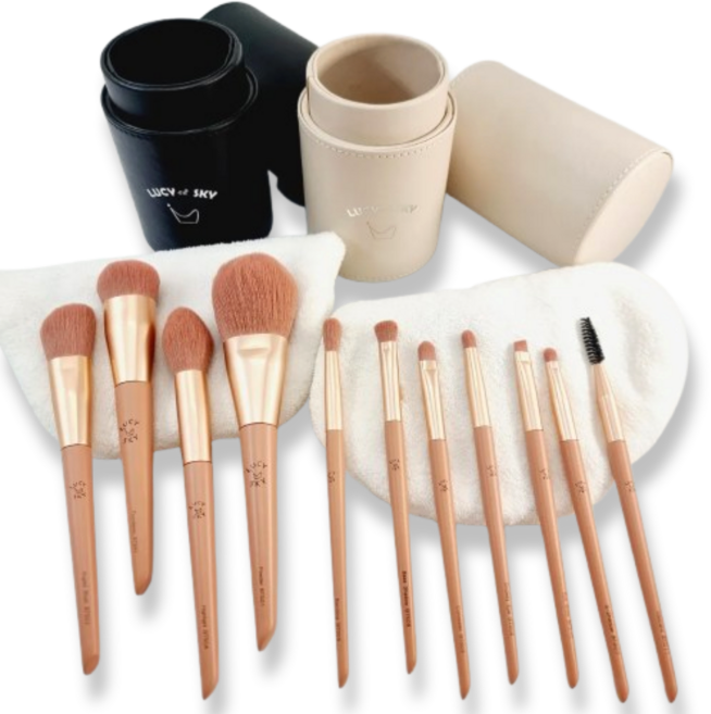 LucySKy 부드러운 메이크업브러쉬 11종세트 베이지가죽통증정, 1개