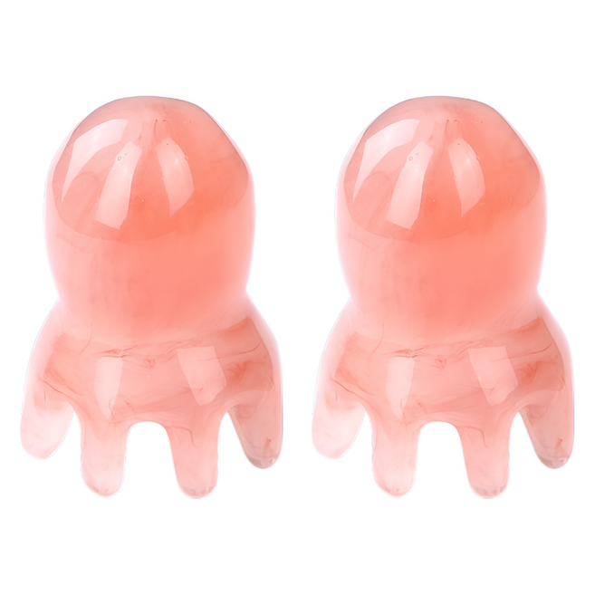 오데트 문어 두피 괄사 천연소재 마사지기 지압 문어 1+1, 핑크, 1세트