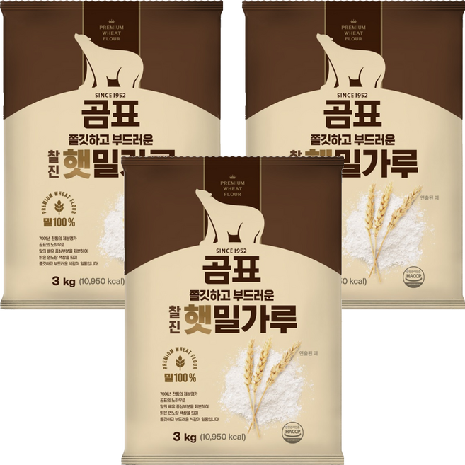 곰표 쫄깃하고 부드러운 찰진 햇밀가루, 3kg, 3개