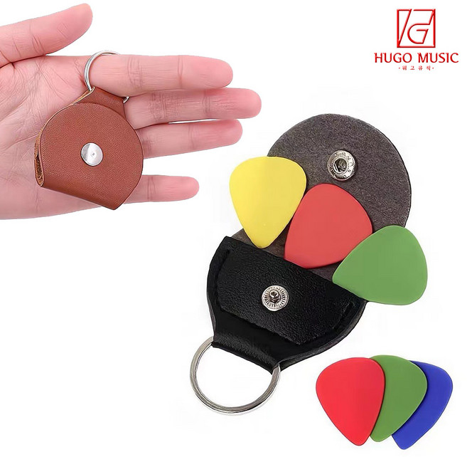 위고뮤직 가죽 기타 피크케이스 GKJ2 키링 홀더, 브라운, 1개