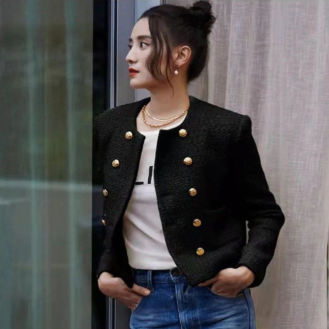 TKX 트위드자켓 여성용 봄 가을 코트 더블 버튼 디자인 캐주얼 패션 트위드 자켓 KD97