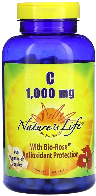 Nature's Life 비타민C 바이오 로즈 함유 1 000mg 베지 캡슐 250정 Life (네이처스 라이프), Nature's Life, 비타민C, 바이오 로즈 함유, 1개 - 쿠팡