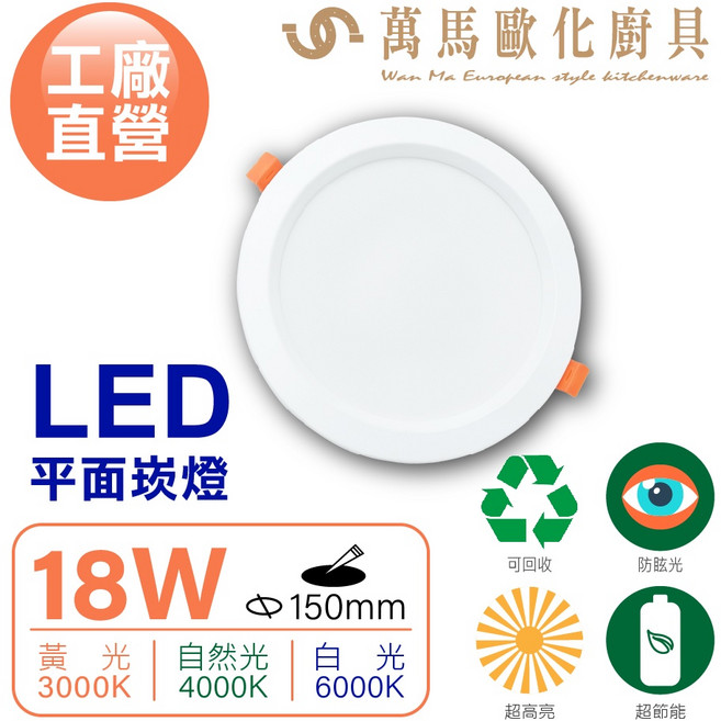 LED平面崁燈 台灣製造 工廠直營 18W, 1個, 6000K白光