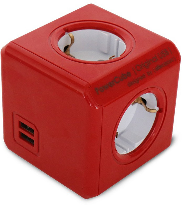 파워아트큐브V1 선없는 4구 USB 고용량 디자인멀티탭, 1개, 77mm, 레드