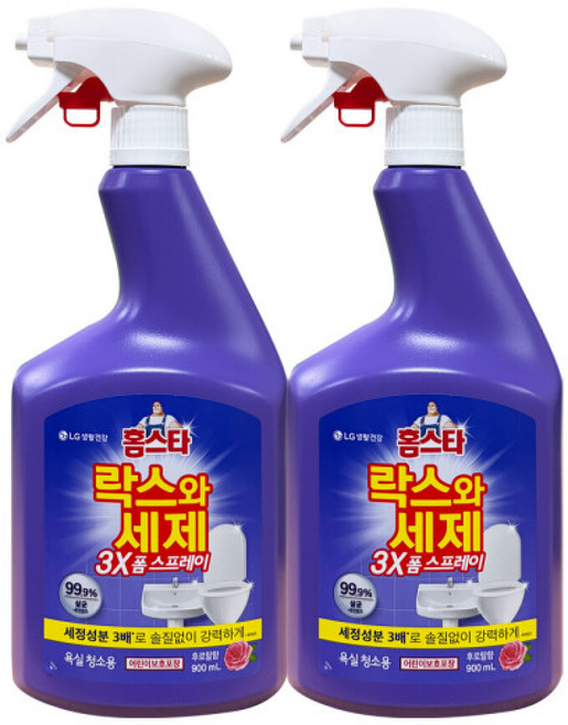 엘지생활건강 홈스타 락스와세제 3X 폼스프레이 후로랄향 / 욕실청소 세정제, 2개, 900ml