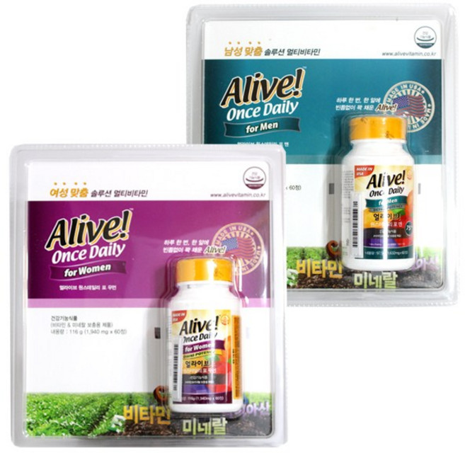 얼라이브 멀티 비타민 원스 데일리 포맨 포우먼 60정 종합 남성 여성 영양제 피로회복제, 1개