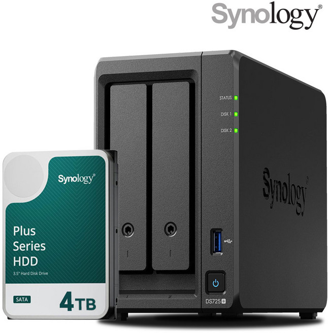 [ 시놀로지 공식총판 ] 시놀로지 나스 DS725+2bay [4TB]HAT3300-4TBX1EA 합본 기업용 NAS